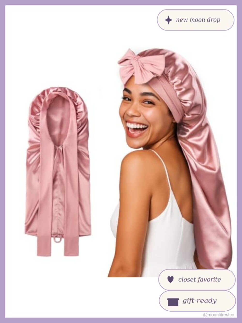 22 Momme Mulberry Silk Lined Sleep Bonnet Extra Long for Braids Adjustable
